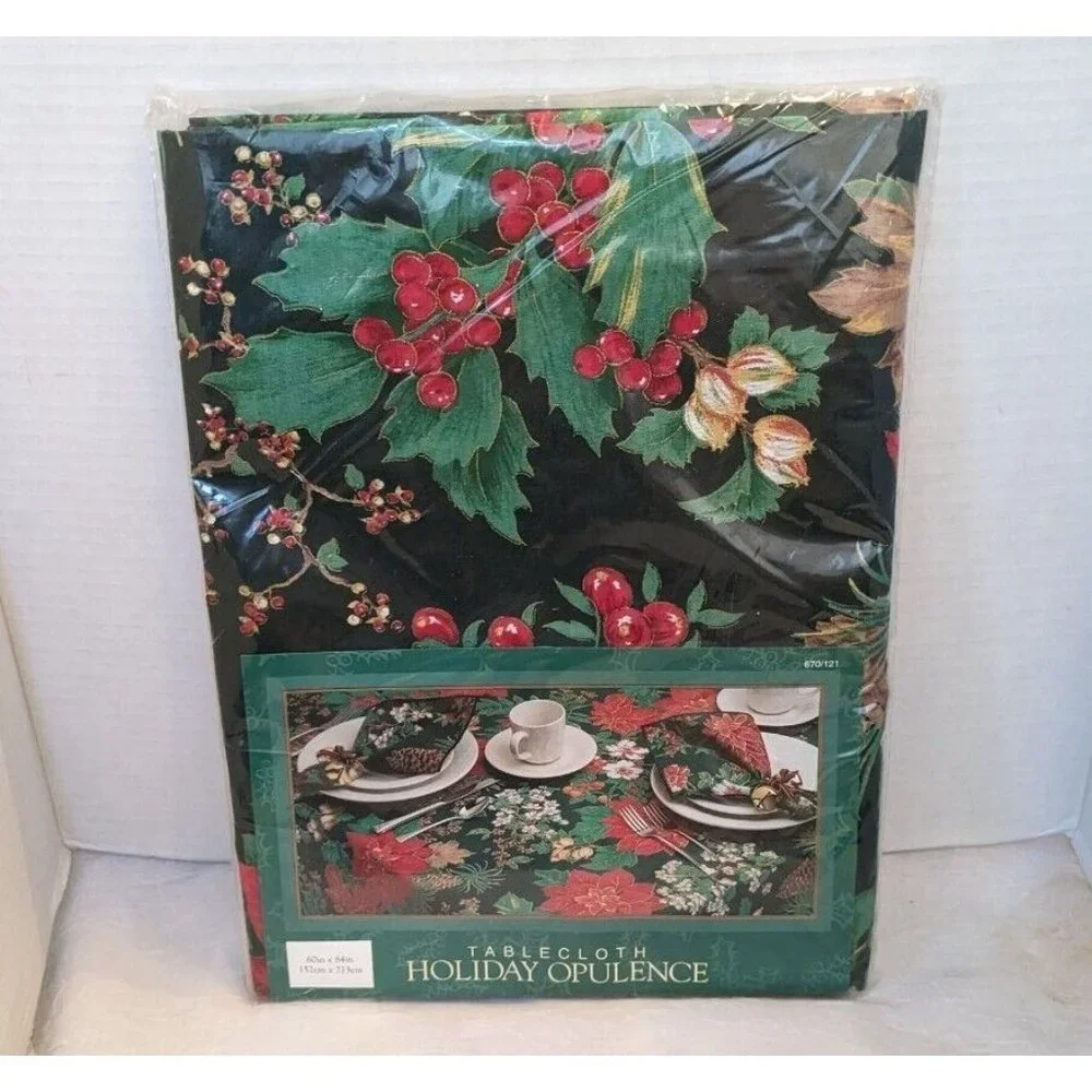 NOS Dayton Hudson Christmas Tablecloth Poinsettia Vtg 90s Holiday Retro 60 x 84